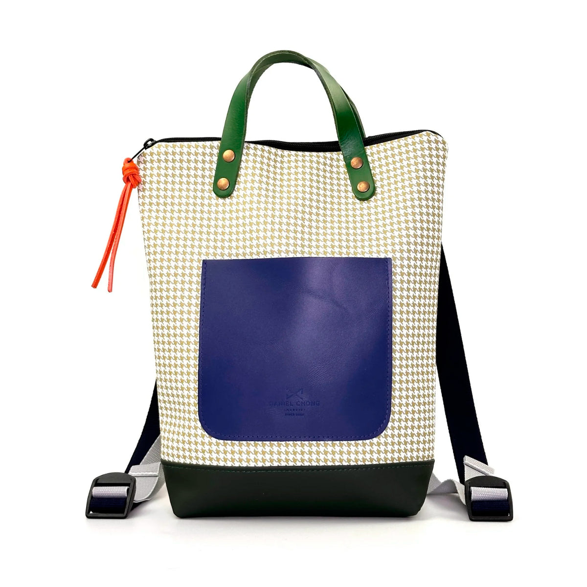 Mochila Mini Impermeable con bolsillo extra Daniel Chong - Pata de gallo con bolsillo azul