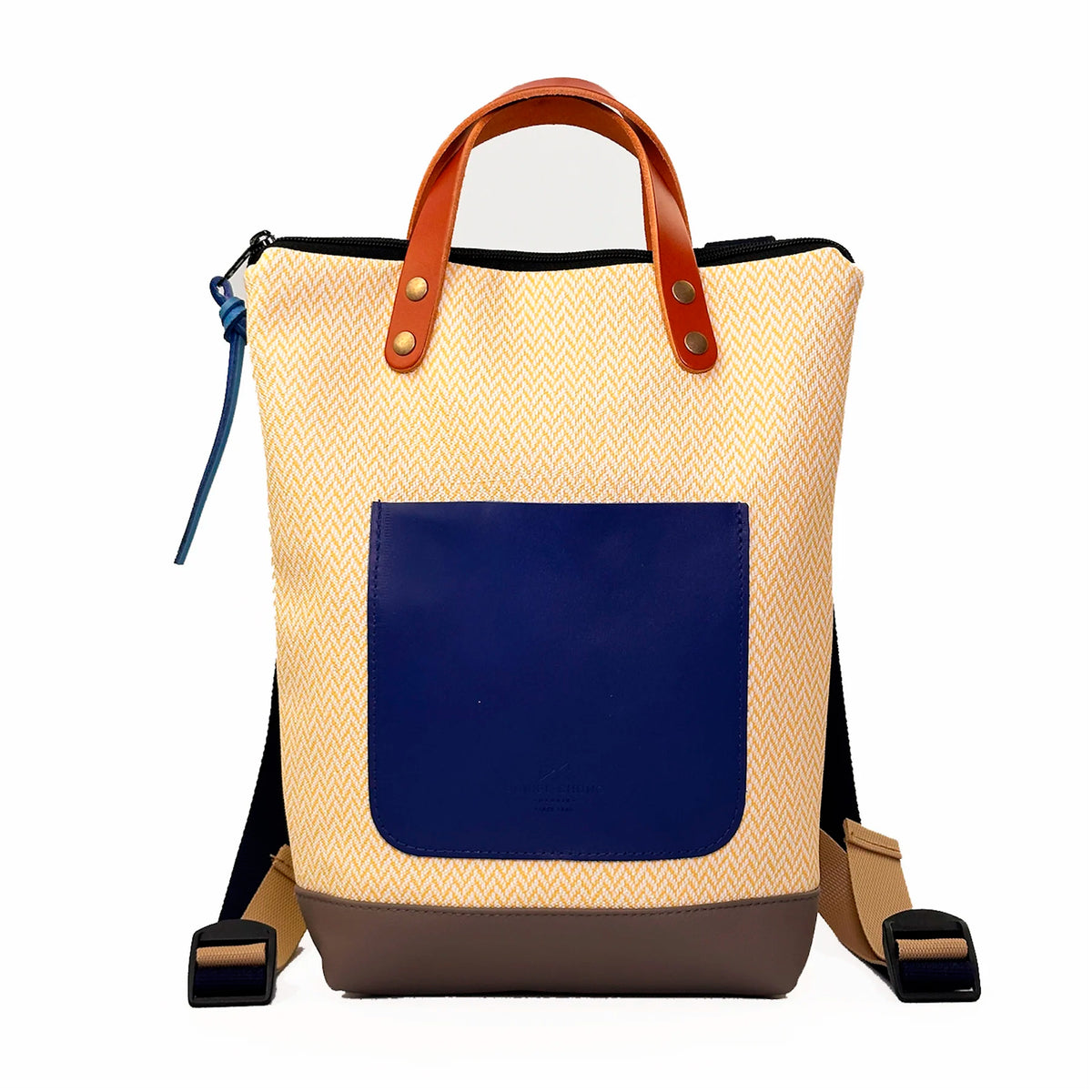 Mochila Mini Impermeable con bolsillo extra Daniel Chong - Espiga amarilla con bolsillo azul