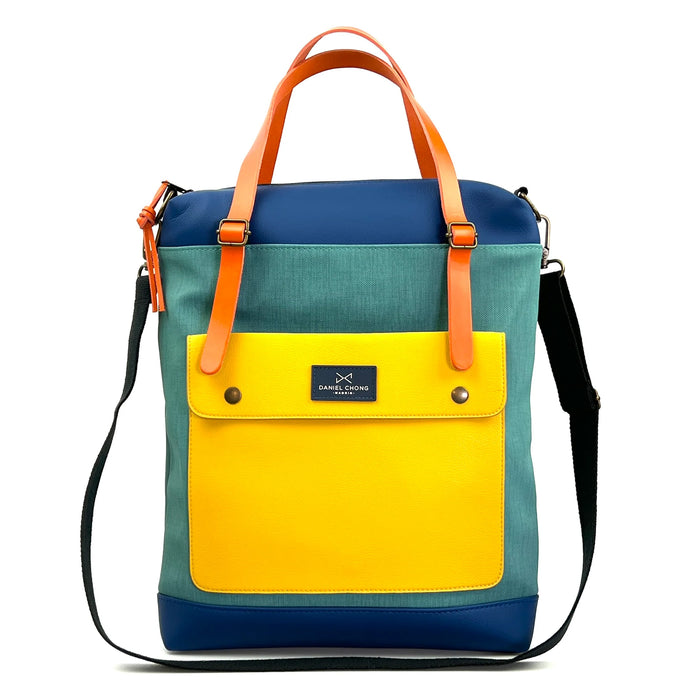 Bolso-mochila The Wanderer de Daniel Chong - Turquesa con bolsillo amarillo