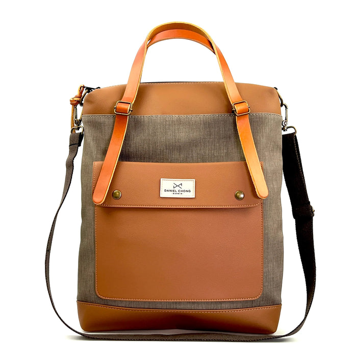 Bolso-mochila The Wanderer de Daniel Chong - Gris con bolsillo marrón