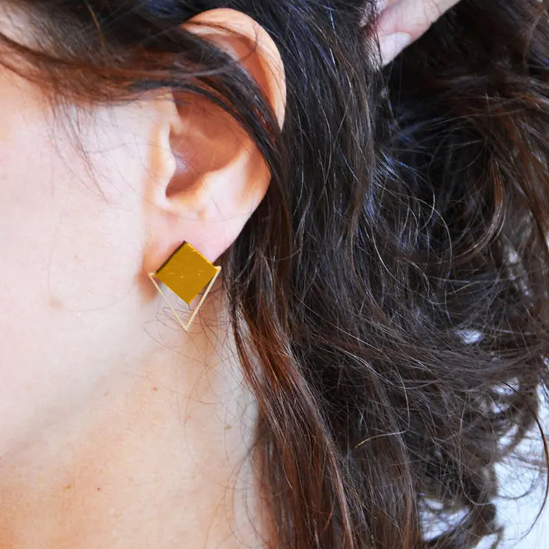 Pendientes - Square Studs Mustard