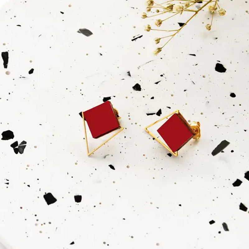 Pendientes - Square Studs Carmin red