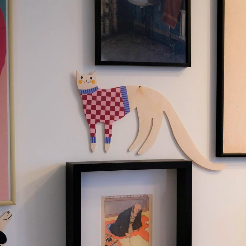 Decoración de pared - Gato con jersey a cuadros