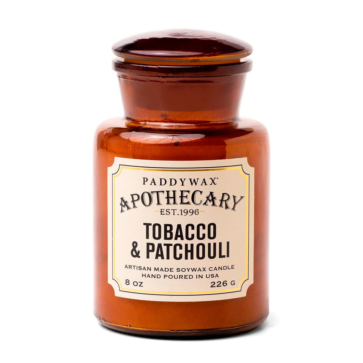 Vela en frasco de botica Paddywax - Tabaco y patchouli