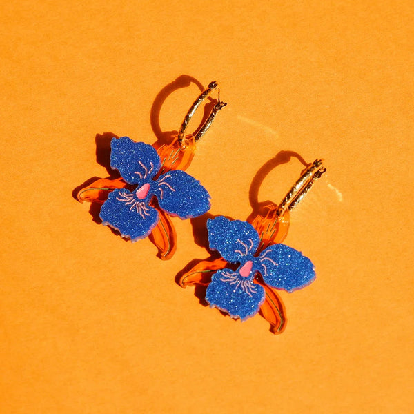 Pendientes - Aros Orquídia Azul y Naranja