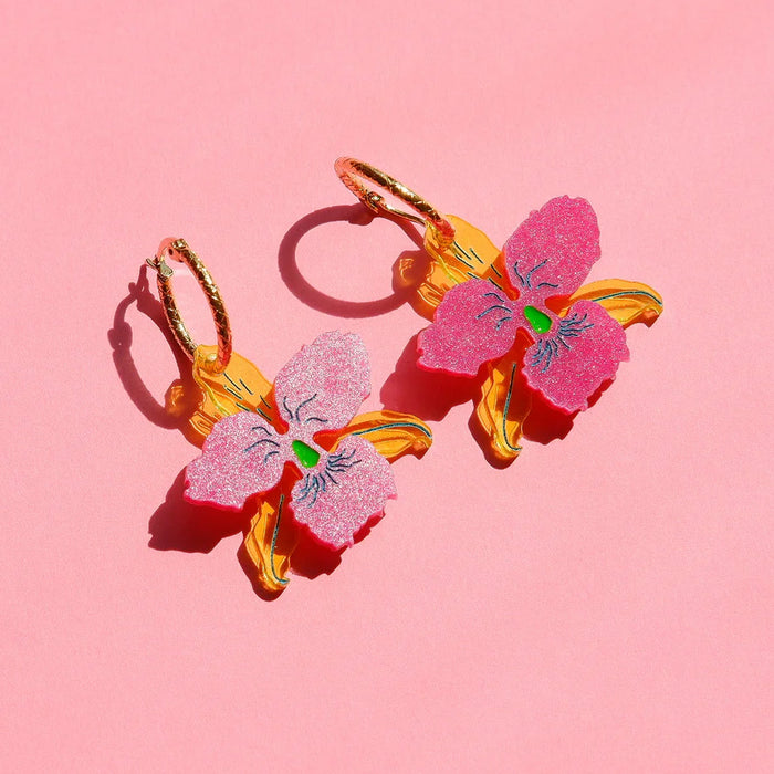 Pendientes - Aros Orquídia Fucsia y Amarillo