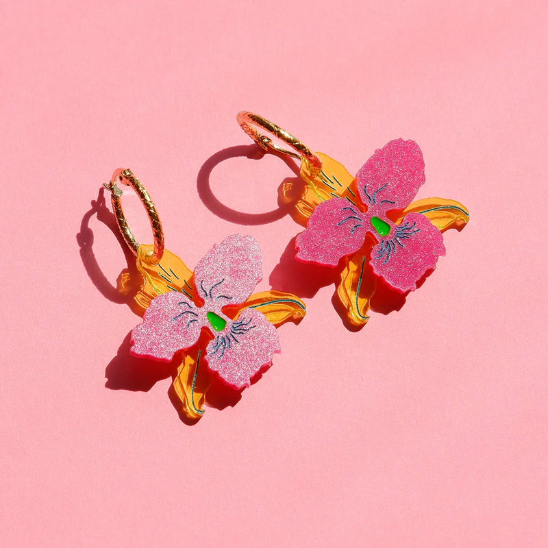Pendientes - Aros Orquídia Fucsia y Amarillo