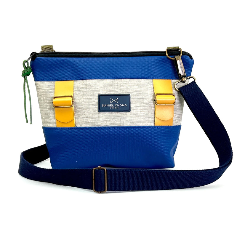 Bandolera Mini Basket Daniel Chong - Amarillo, gris y azul