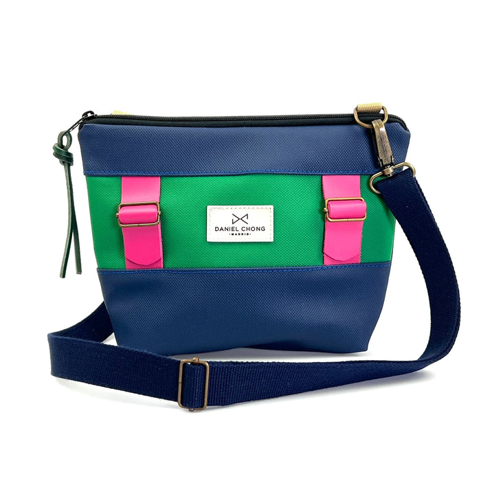 Bandolera Mini Basket Daniel Chong - Fucsia, verde y azul
