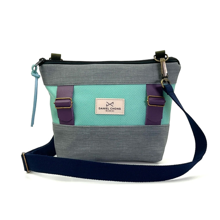 Bandolera Mini Basket Daniel Chong - Violeta, turquesa y gris