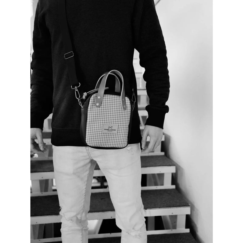 Bandolera Urban Box Mini con asas impermeable Daniel Chong - Cuadriculado y beige