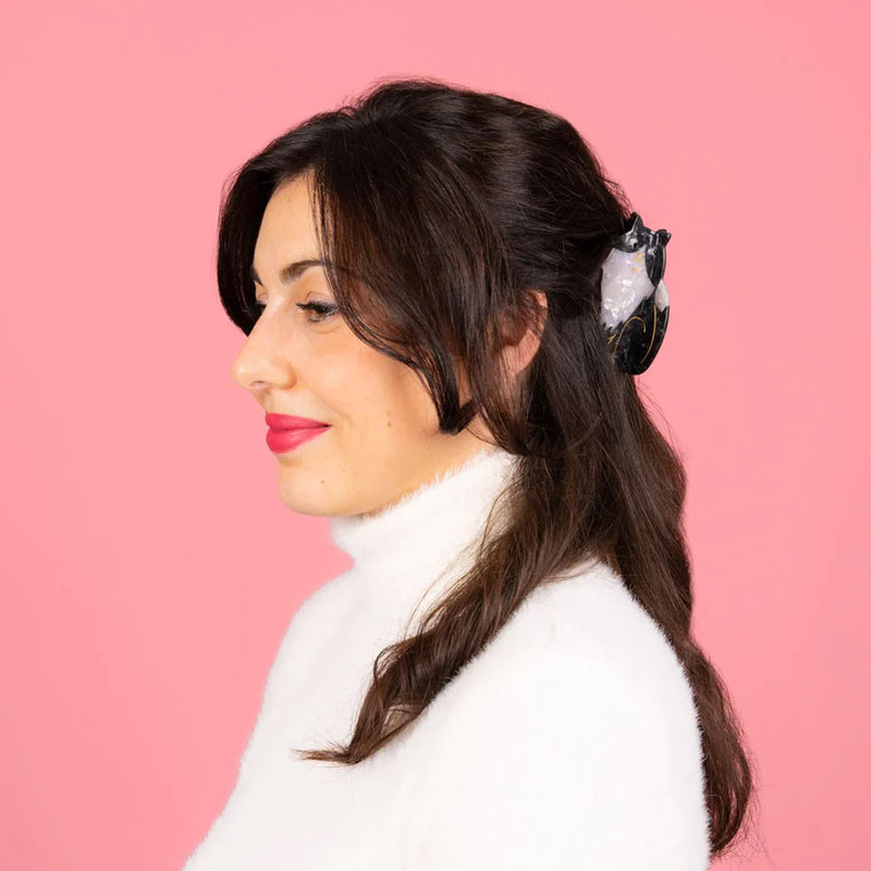 Pinza para el pelo - Gato blanco y negro