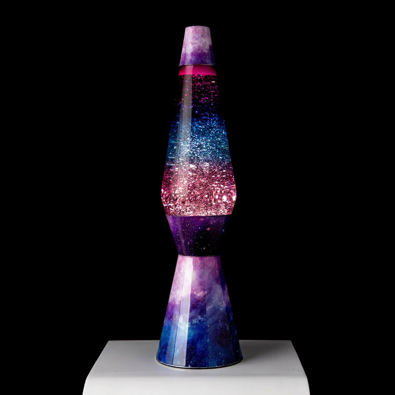 Lámpara de lava Fisura - Base galaxia, líquido morado, purpurina