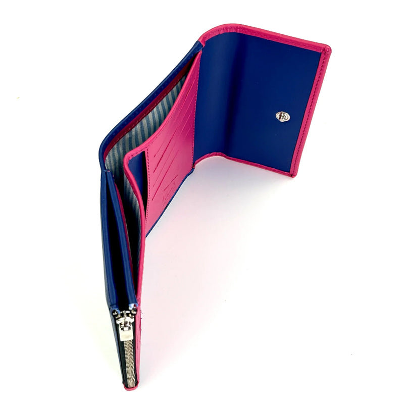 Cartera con solapa Daniel Chong - Azul y fucsia