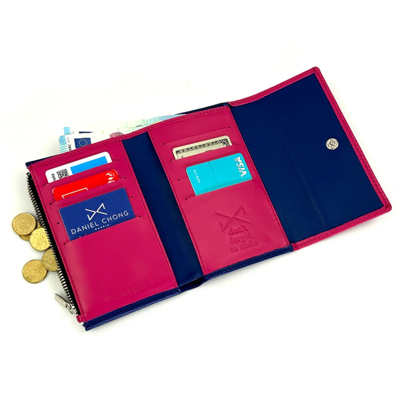 Cartera con solapa Daniel Chong - Azul y fucsia