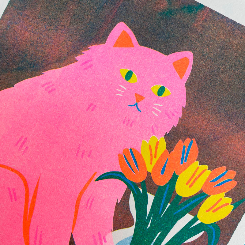 Print de Naomi Wilkinson A4 - "Cat with Flowers" 💐🐱