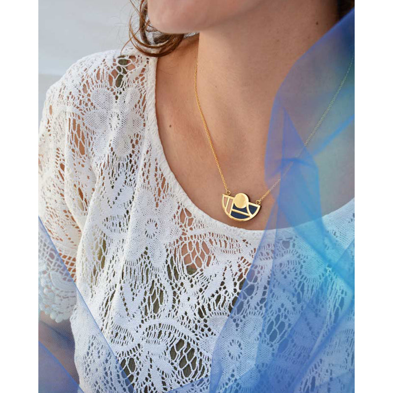 Collar - Half Circle Necklace Blue and Nude