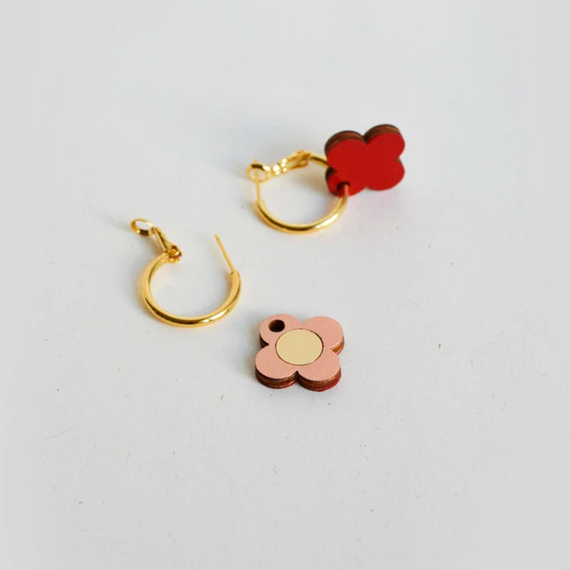 Pendientes - Hoops Nude and Carmin Red