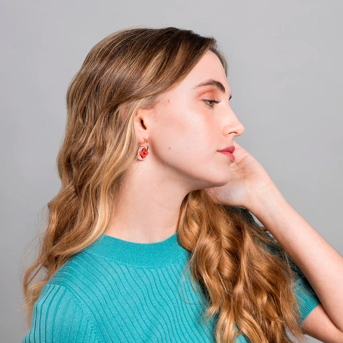 Pendientes de aro Materia Rica - Flower Tile Red and Pink