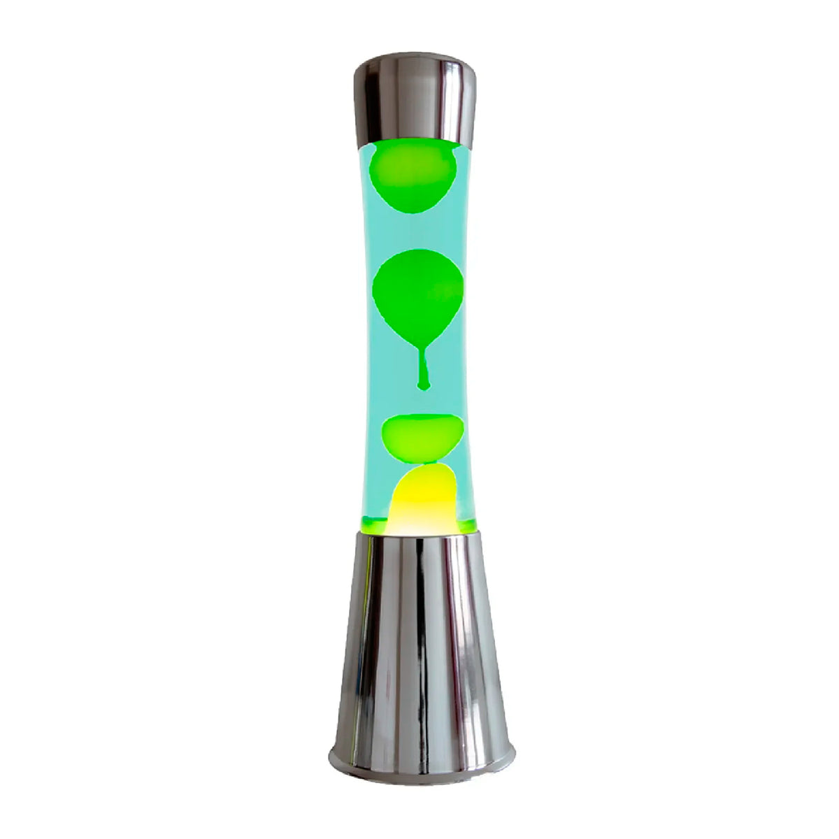Lámpara de lava Fisura - Base cromo, líquido verde y lava amarilla