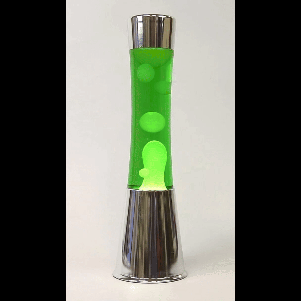 Lámpara de lava Fisura - Base cromo, líquido verde y lava amarilla