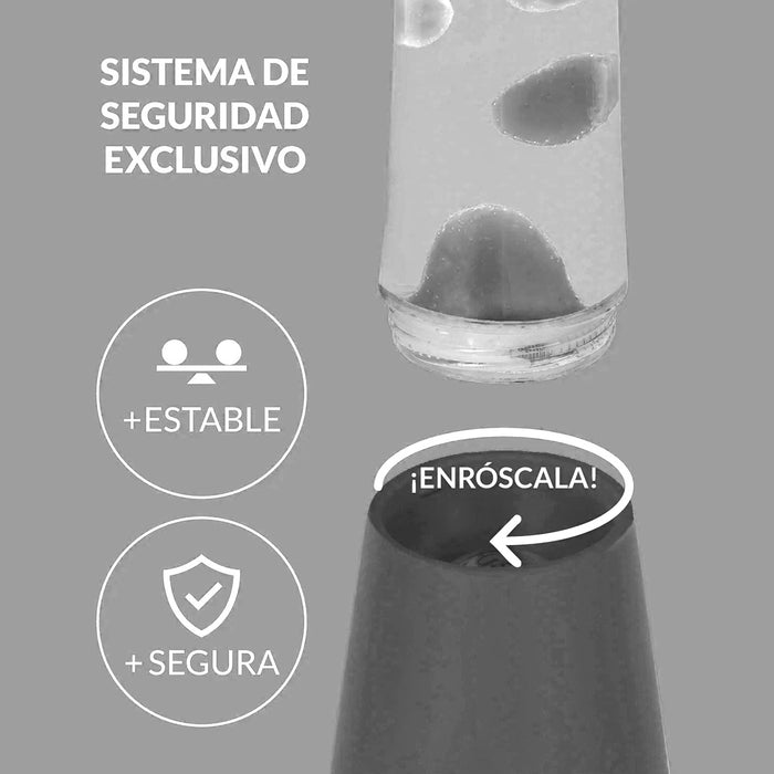 Lámpara de lava Fisura - Base oro rosa, líquido transparente, lava magenta