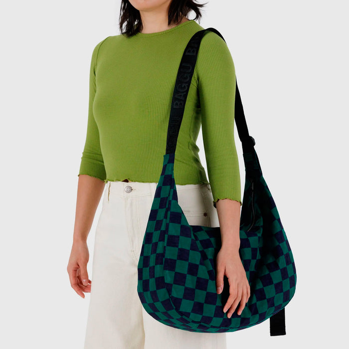 Bolso Large media luna Baggu - Navy Green Check