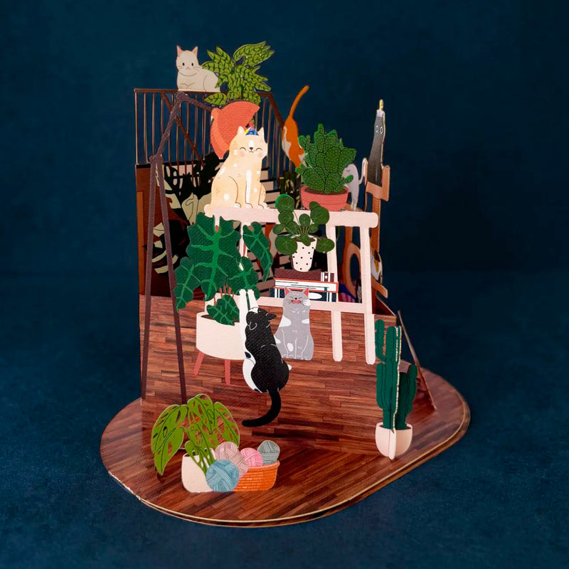 Postal 3D - Pop-up Gatos y Plantas 🐱🌿