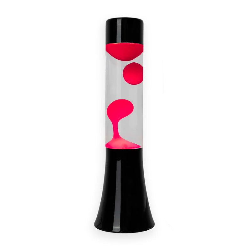 Lámpara de lava mini Fisura - Base negra, líquido transparente y lava rosa