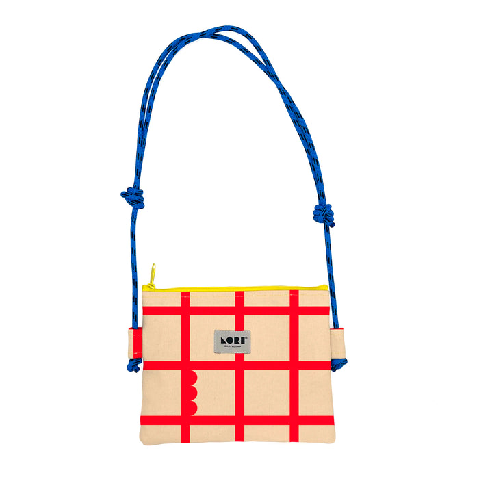 Bolso Lori Barcelona - Mini Crossbody Windowpane Beige y Rojo