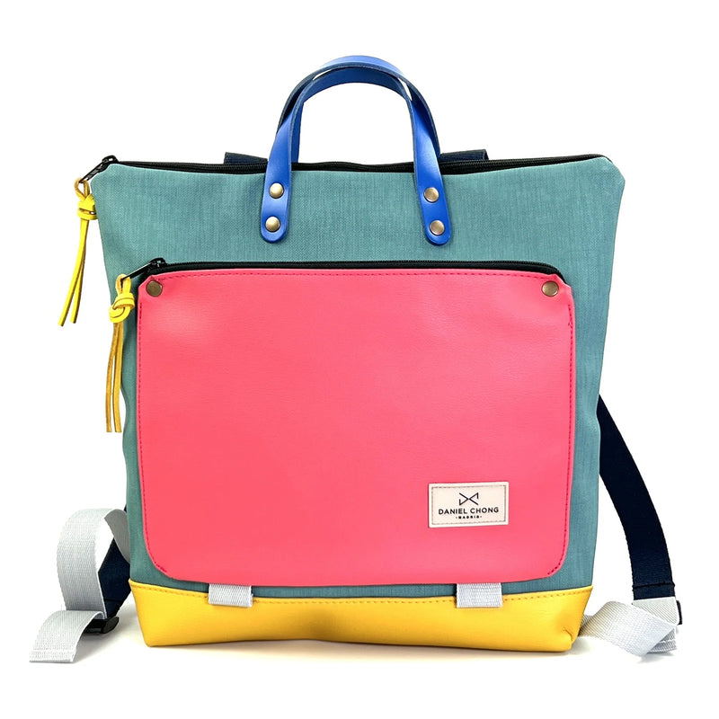 Mochila Book Holder Cuadrada Impermeable con bolsillo extra Daniel Chong - Turquesa con bolsillo fucsia