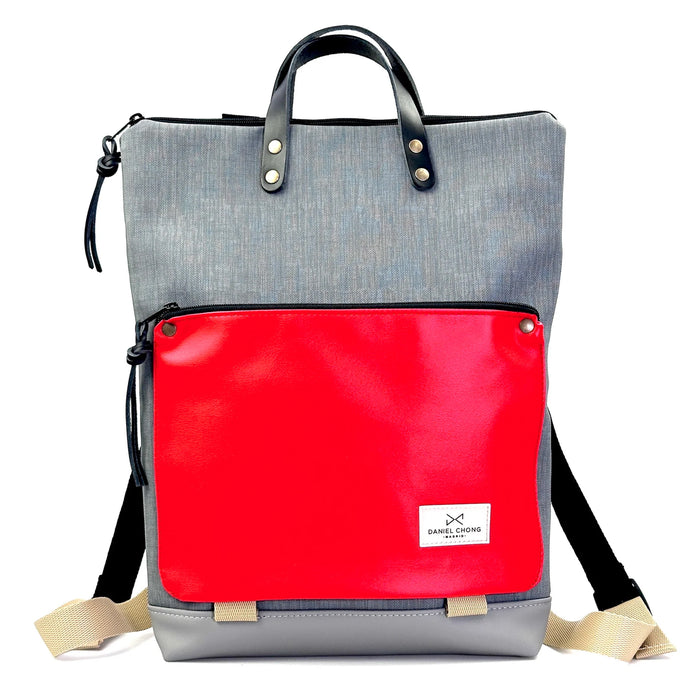 Mochila Book Holder Impermeable con bolsillo extra Daniel Chong - Gris con bolsillo rojo