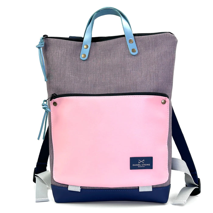 Mochila Book Holder Impermeable con bolsillo extra Daniel Chong - Gris con bolsillo rosa