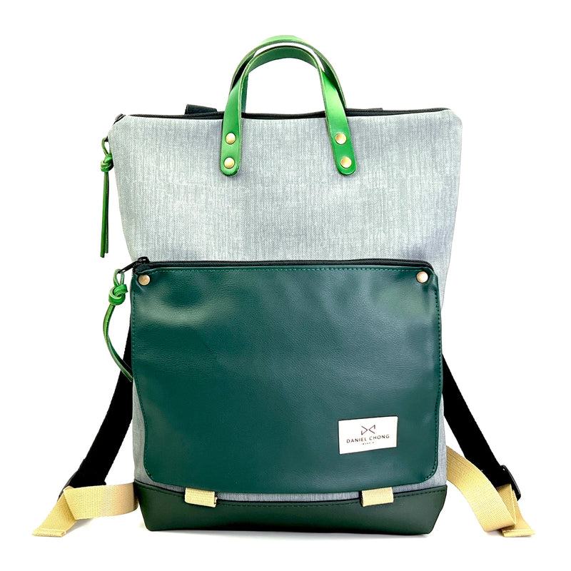 Mochila Book Holder Impermeable con bolsillo extra Daniel Chong - Gris con bolsillo verde