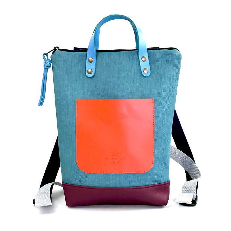 Mochila Mini Impermeable con bolsillo extra Daniel Chong - Turquesa con bolsillo naranja