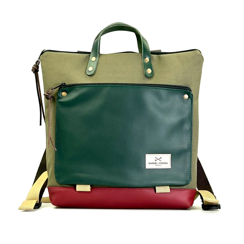 Mochila Book Holder Cuadrada Loneta Daniel Chong - Verde con bolsillo verde