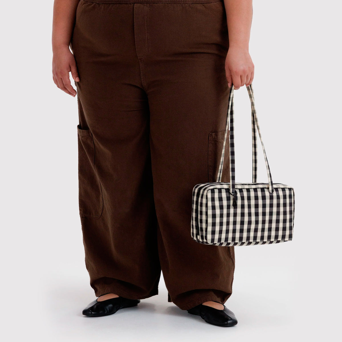 Bolso Bowler Baggu - Black and Cream Gingham