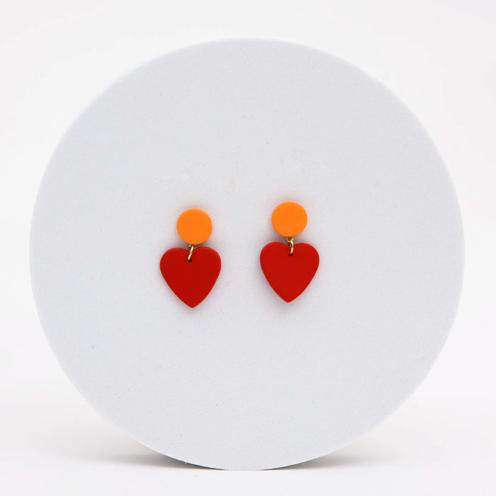 Pendientes - Geométrico Corazón Rojo