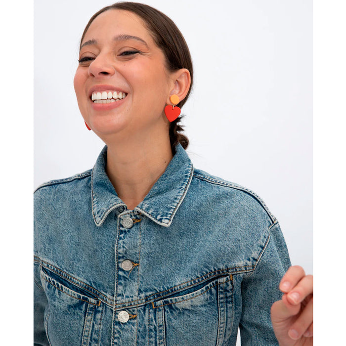 Pendientes - Geométrico Corazón Rojo