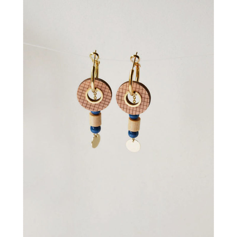 Pendientes - Grid Hoops Nude and White Sand