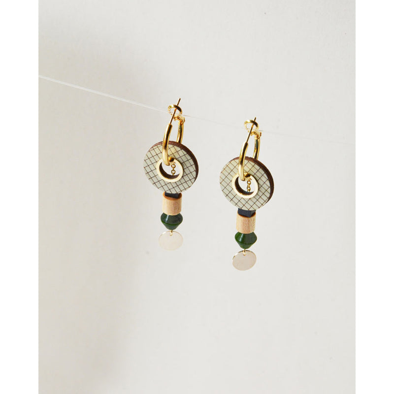 Pendientes - Grid Hoops White Sand and Ash Blue