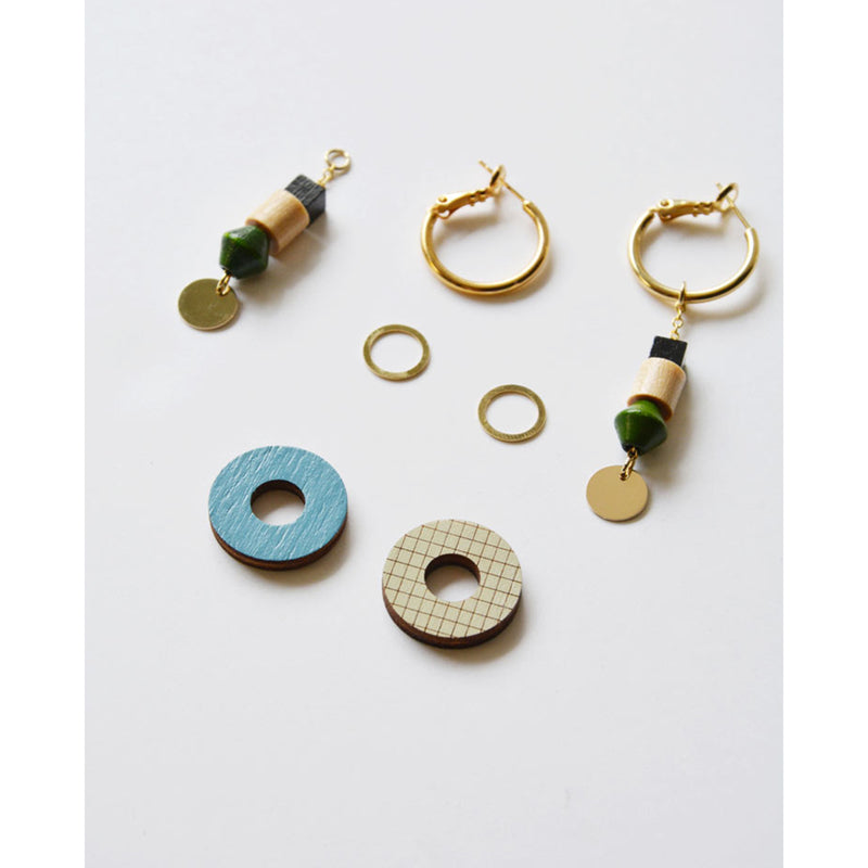 Pendientes - Grid Hoops White Sand and Ash Blue