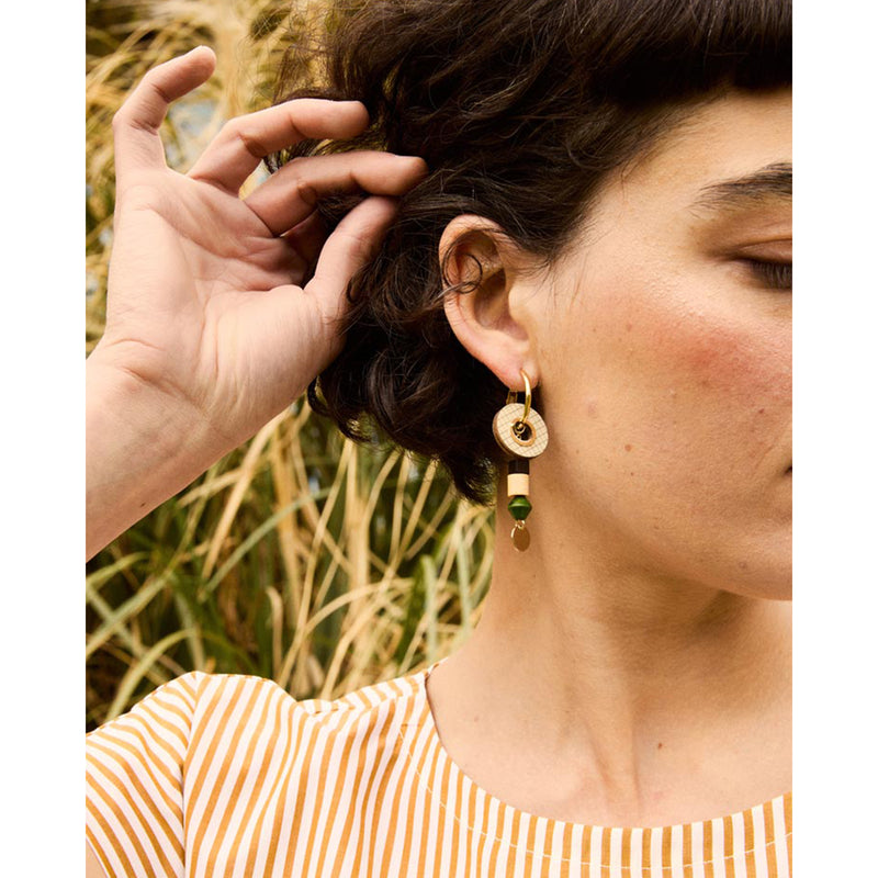 Pendientes - Grid Hoops White Sand and Ash Blue