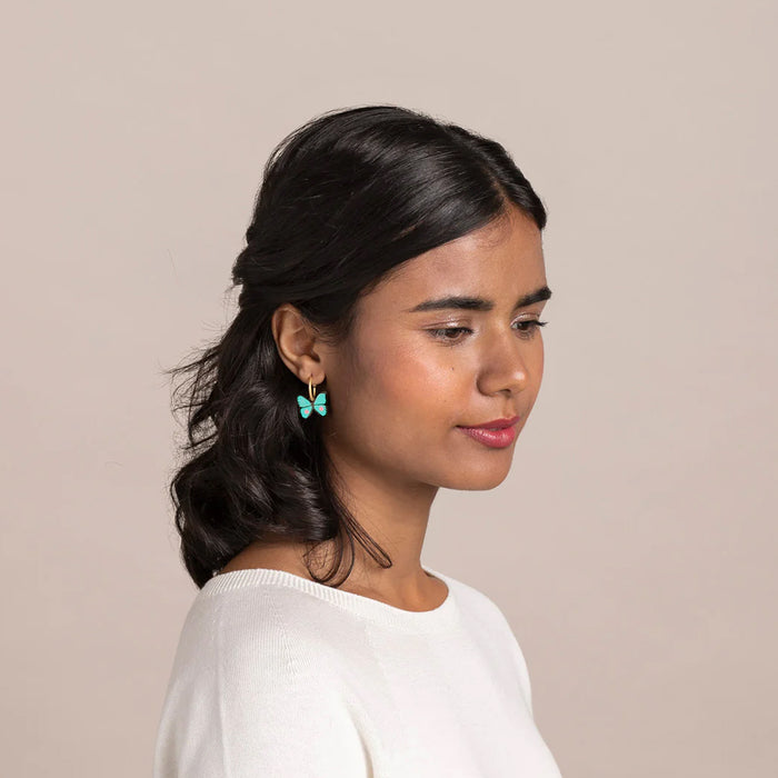Pendientes de aro Materia Rica - Petite Butterfly in Teal