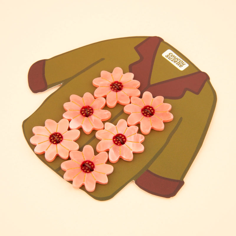 Set de 6 botones - Flor Rosa