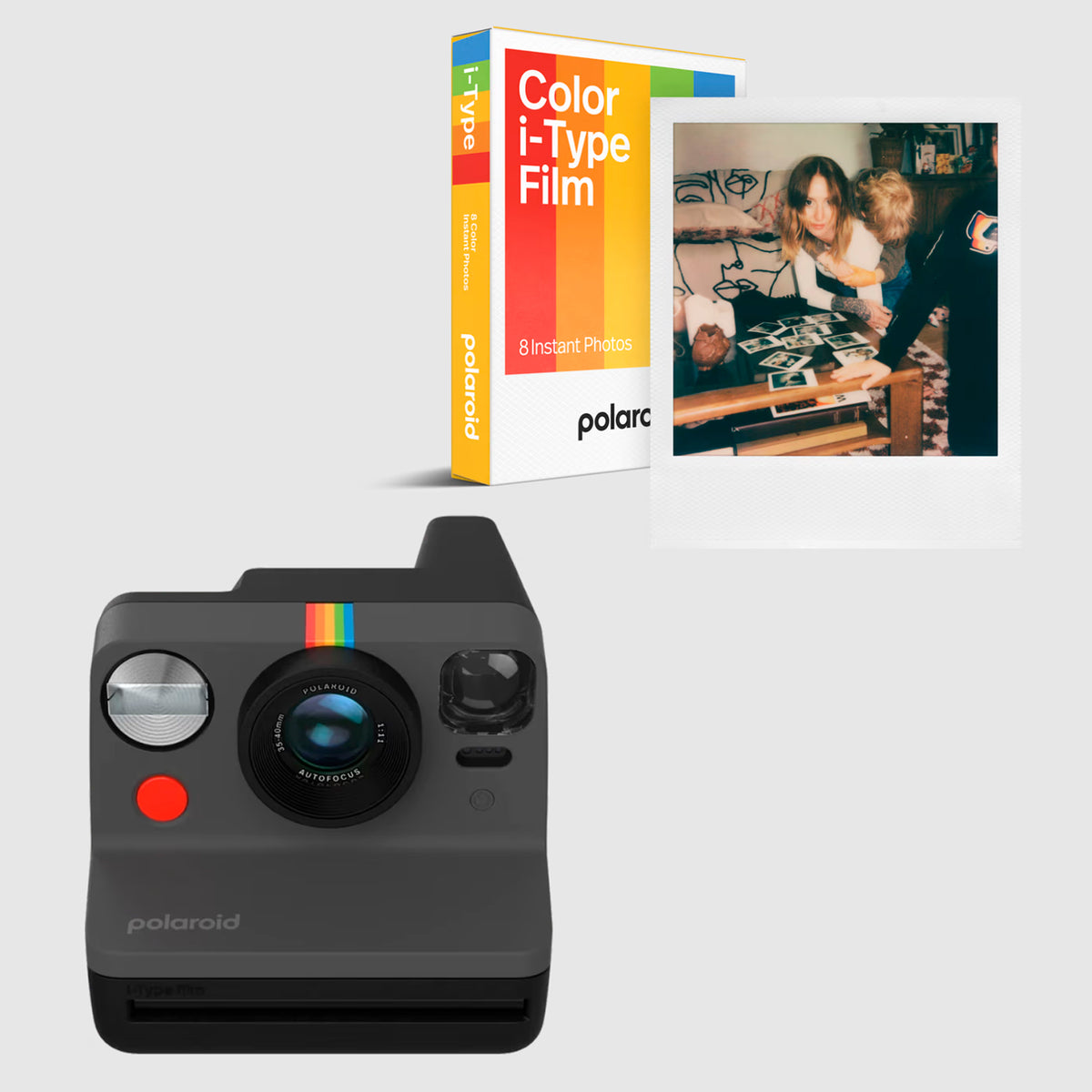 Cámara - Polaroid Now Negra (Generación 2) + 2 Películas i-Type