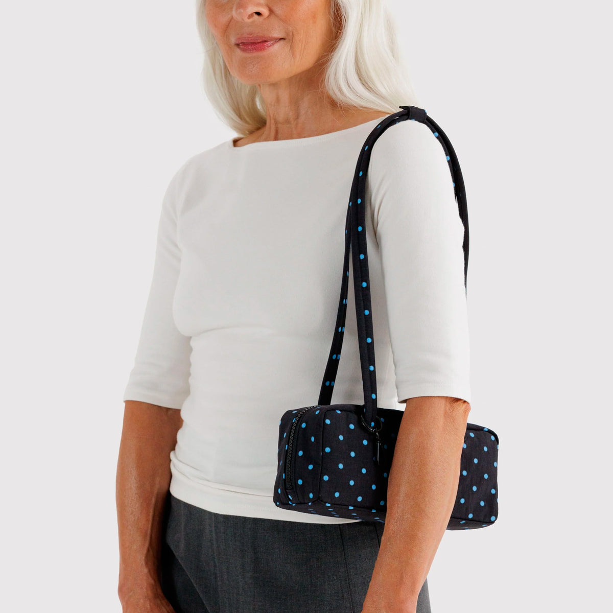 Bolso Pequeño Bowler Baggu - Black and Sky Blue Micro Dot