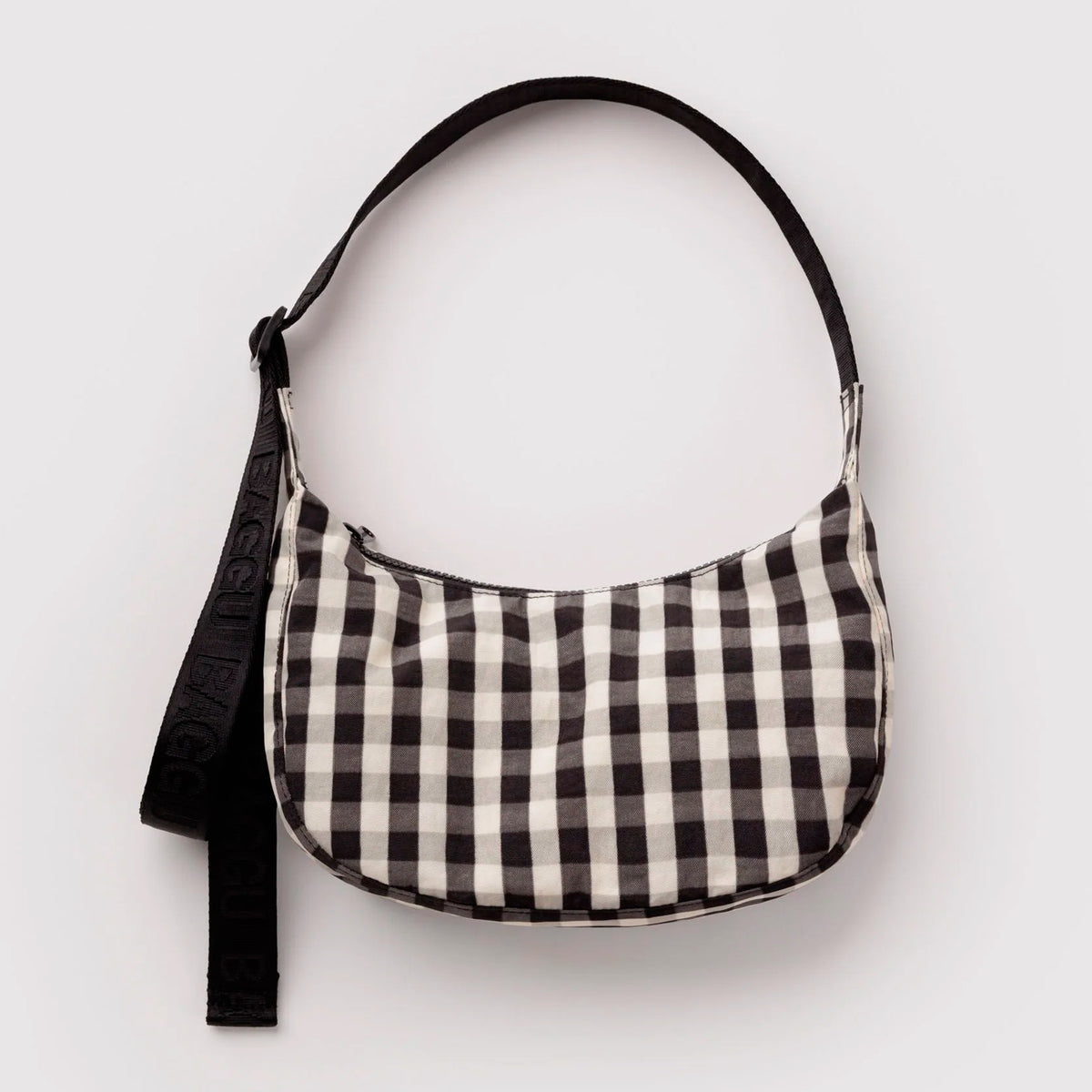 Bolso Mini media luna Baggu - Black and Cream Gingham