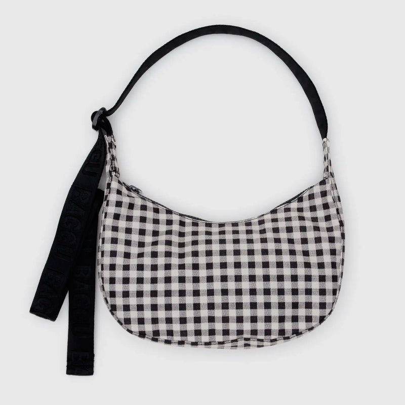 Bolso Mini media luna Baggu - Black Black & White Gingham