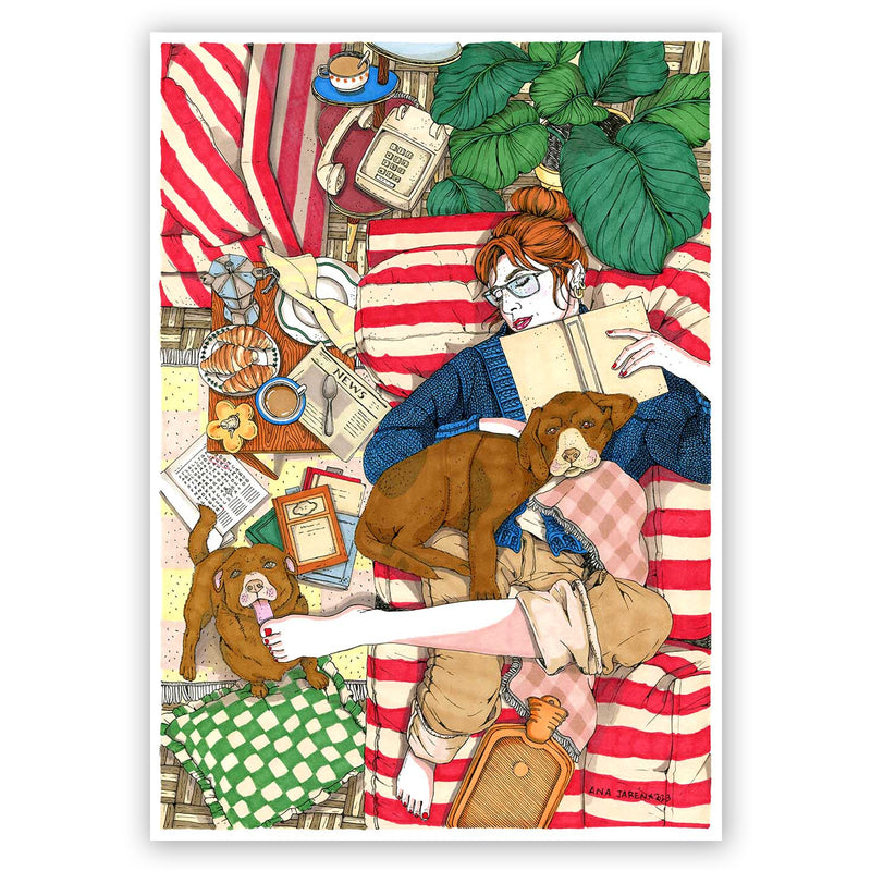 Print de Ana Jarén A4 - "Sofá y perros"